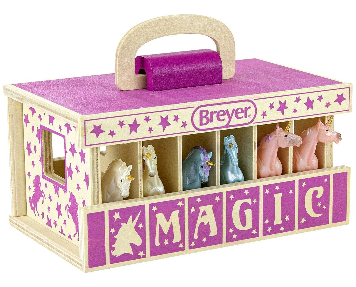 Breyer Horses - Unicorn Magic Wood Carry Stable with 6 Unicorn Horses