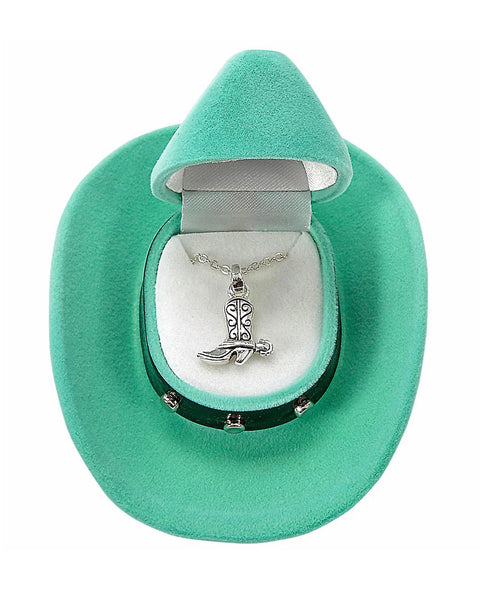 AWST International Cowboy Boot Necklace w/Colorful Cowboy Hat Gift Box