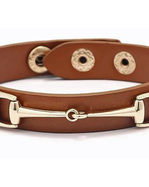 AWST International Vegan Leather Bracelet w/Gold Tone Snaffle Bit