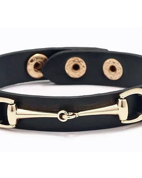 AWST International Vegan Leather Bracelet w/Gold Tone Snaffle Bit