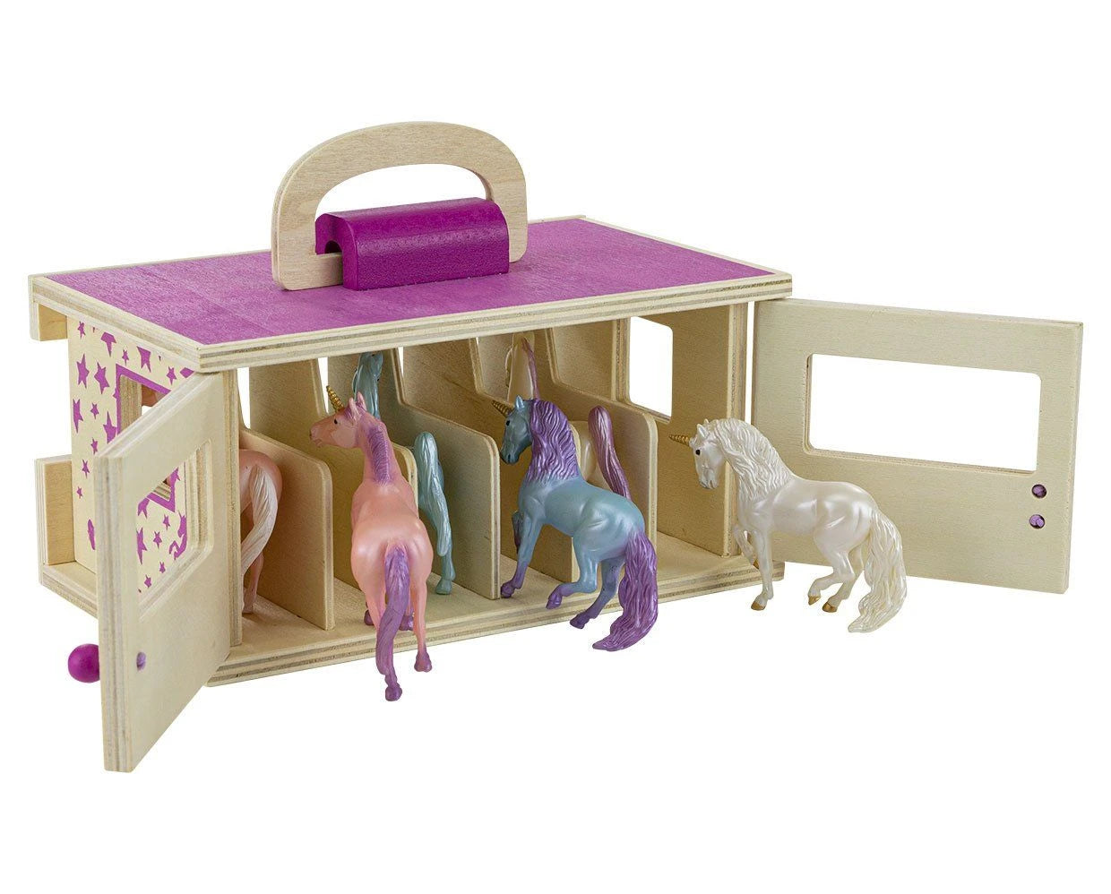 Breyer Horses - Unicorn Magic Wood Carry Stable with 6 Unicorn Horses