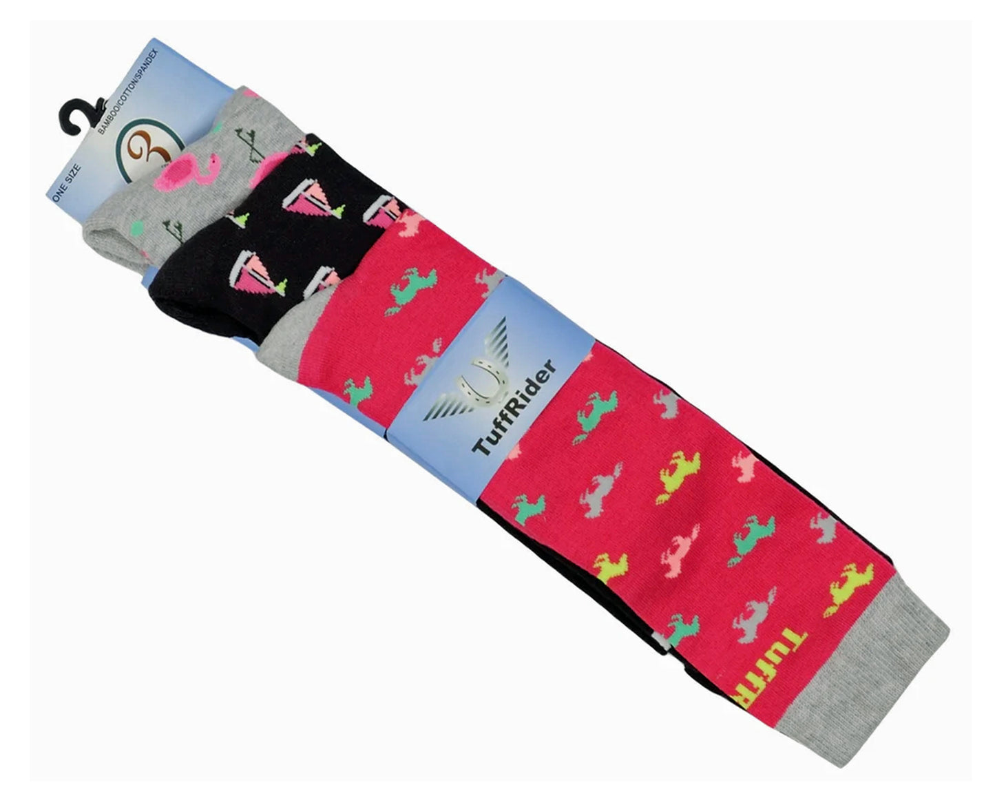 TuffRider Ladies Flamingo/Boat/Horse Knee Hi Socks - 3 Pack