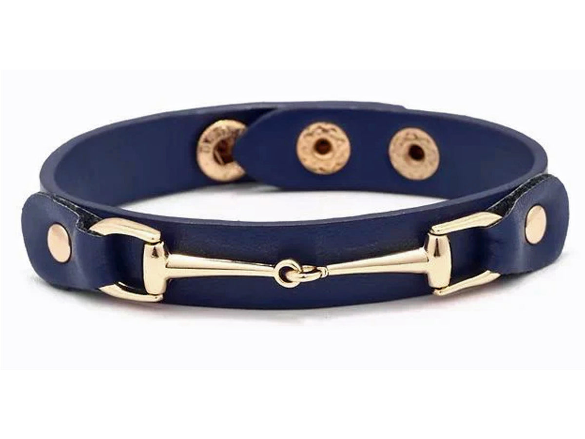 AWST International Vegan Leather Bracelet w/Gold Tone Snaffle Bit