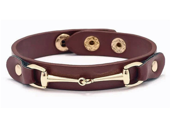 AWST International Vegan Leather Bracelet w/Gold Tone Snaffle Bit