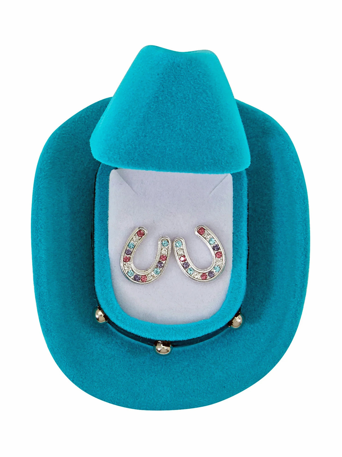 AWST International Horseshoes Earrings w/Colorful Cowboy Hat Box
