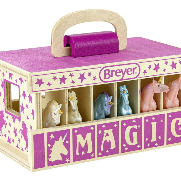 Breyer Horses - Unicorn Magic Wood Carry Stable with 6 Unicorn Horses
