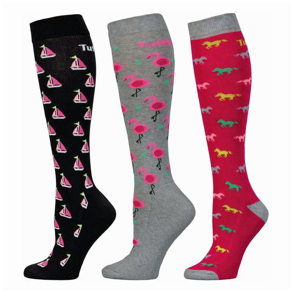 TuffRider Ladies Flamingo/Boat/Horse Knee Hi Socks - 3 Pack