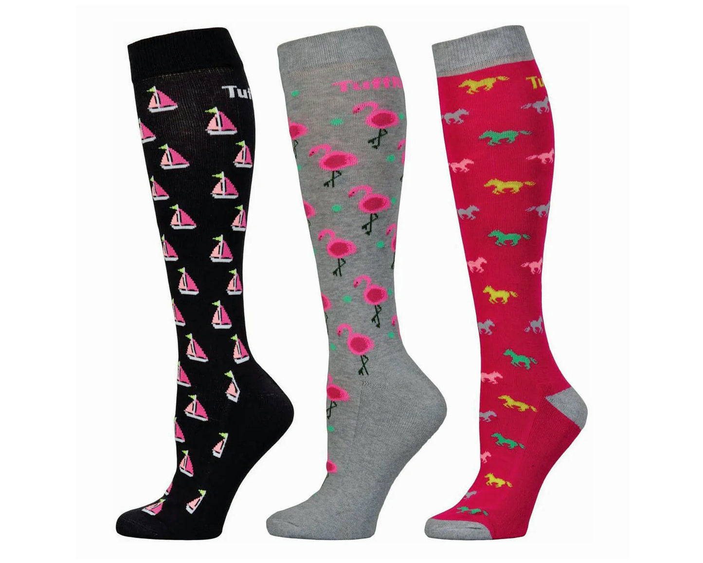 TuffRider Ladies Flamingo/Boat/Horse Knee Hi Socks - 3 Pack