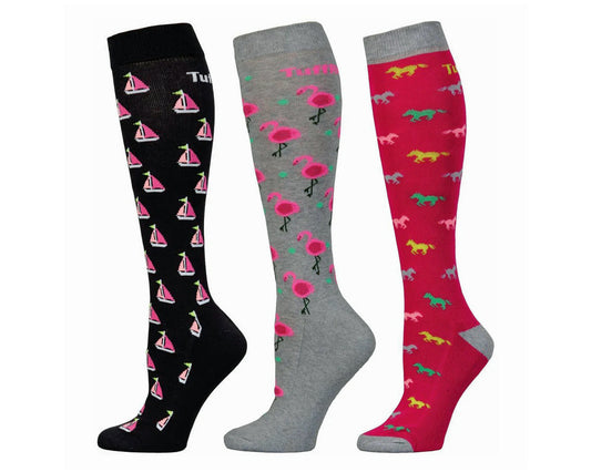 TuffRider Ladies Flamingo/Boat/Horse Knee Hi Socks - 3 Pack