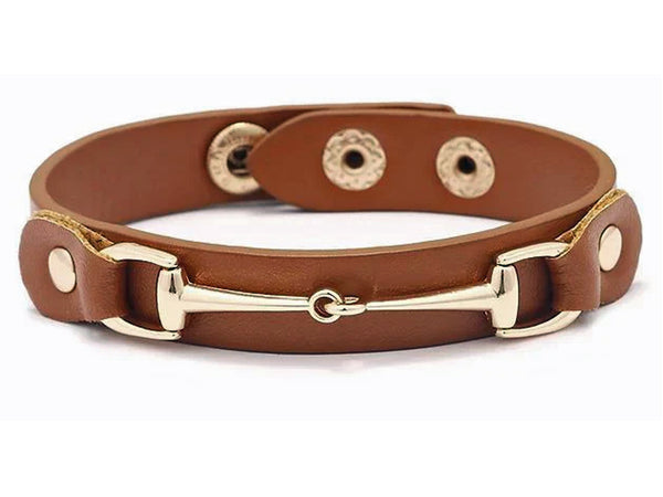 AWST International Vegan Leather Bracelet w/Gold Tone Snaffle Bit