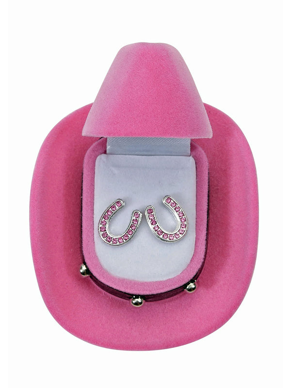 AWST International Horseshoes Earrings w/Colorful Cowboy Hat Box