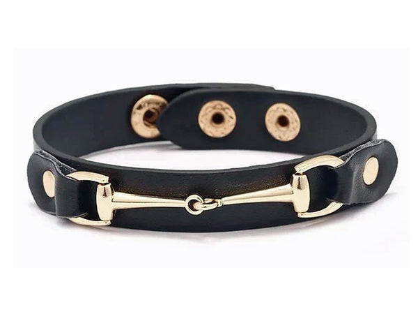 AWST International Vegan Leather Bracelet w/Gold Tone Snaffle Bit
