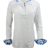 Anni Lyn Sportswear Women's Ventilated Long Sleeve Show Shirt - Blue Horse Front