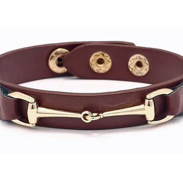 AWST International Vegan Leather Bracelet w/Gold Tone Snaffle Bit