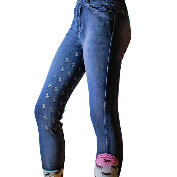 Anni Lyn Sportswear Kid's Spirited Denim Full Seat Breech - Navy - Front