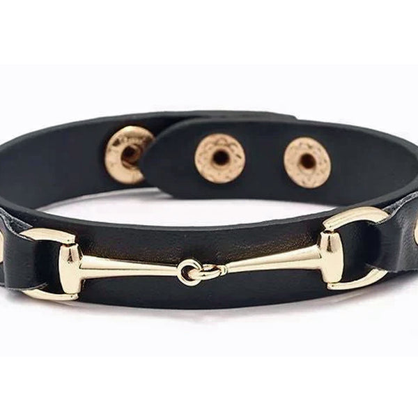 AWST International Vegan Leather Bracelet w/Gold Tone Snaffle Bit