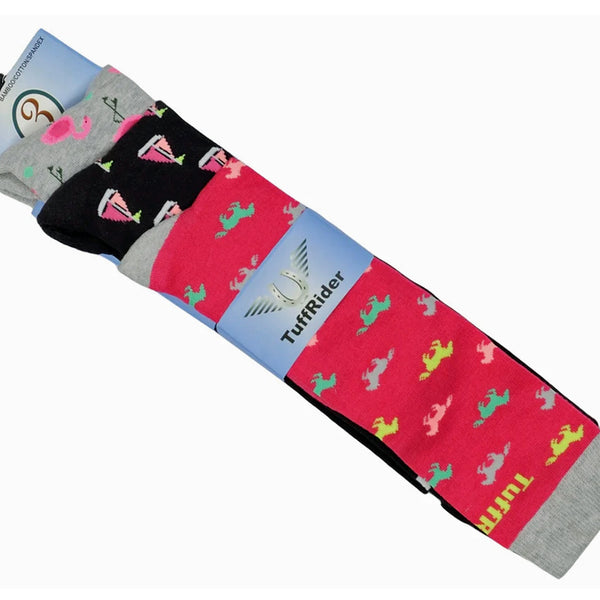 TuffRider Ladies Flamingo/Boat/Horse Knee Hi Socks - 3 Pack